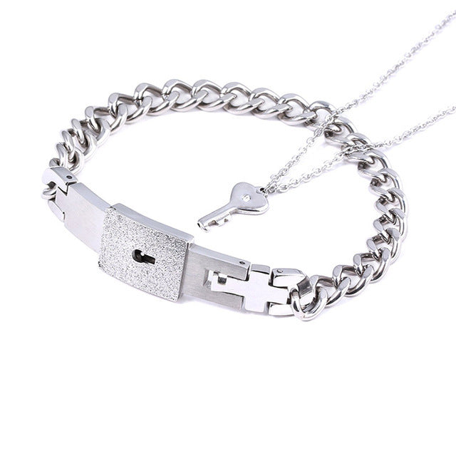 Titanium Couple Love Lock Bracelet & Necklace with Key Set | AccessoryZ