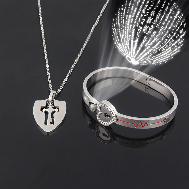 Titanium Couple Love Lock Bracelet & Necklace with Key Set | AccessoryZ