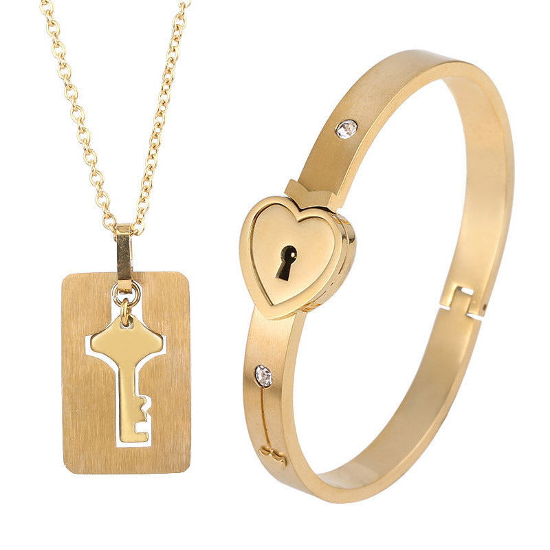 Titanium Couple Love Lock Bracelet & Necklace with Key Set | AccessoryZ