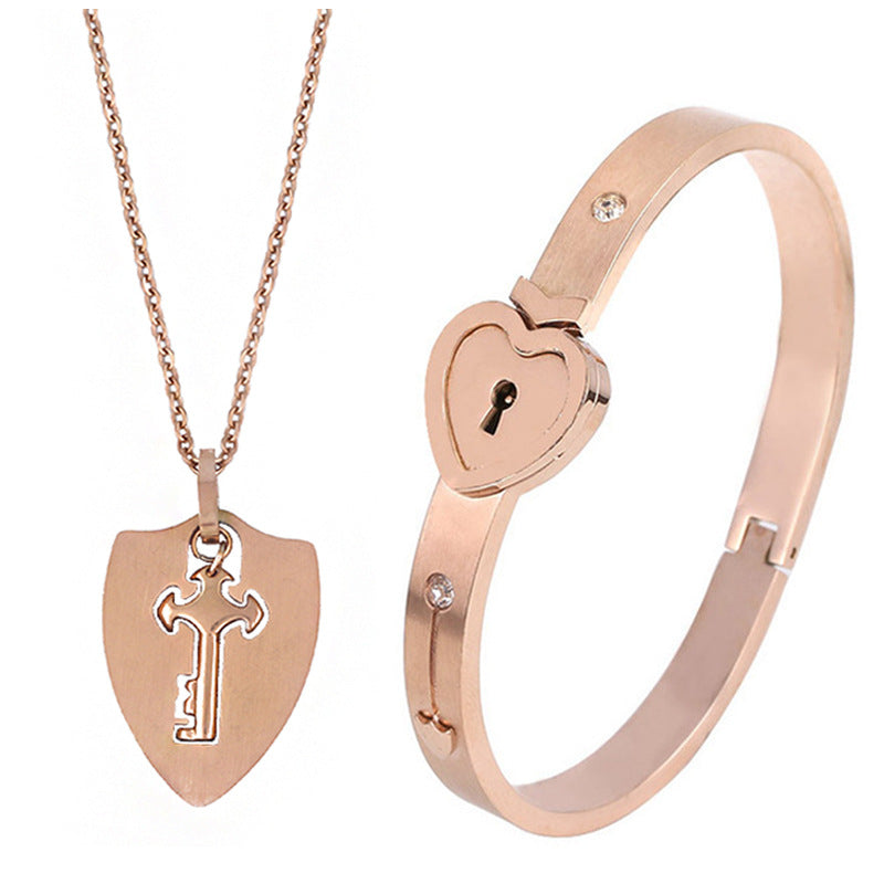 Titanium Couple Love Lock Bracelet & Necklace with Key Set | AccessoryZ