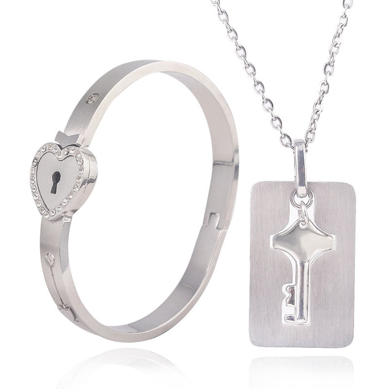 Titanium Couple Love Lock Bracelet & Necklace with Key Set | AccessoryZ