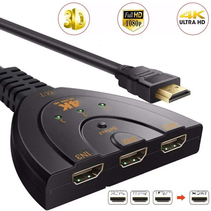 4K HDMI 2.0 Cable Splitter Switcher 3 port Adapter AccessoryZ