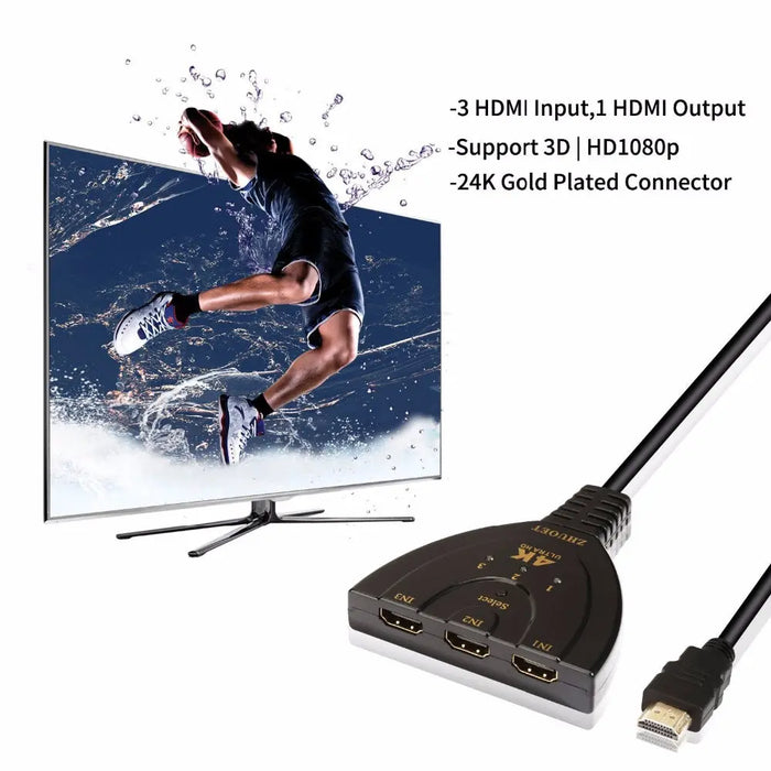 4K HDMI 2.0 Cable Splitter Switcher 3 port Adapter AccessoryZ