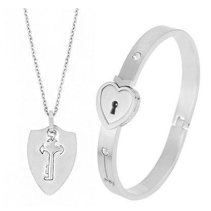 Titanium Couple Love Lock Bracelet & Necklace with Key Set | AccessoryZ