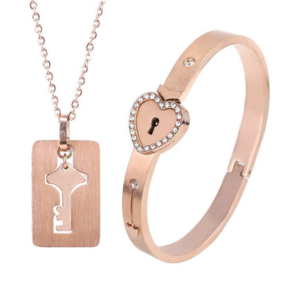 Titanium Couple Love Lock Bracelet & Necklace with Key Set | AccessoryZ