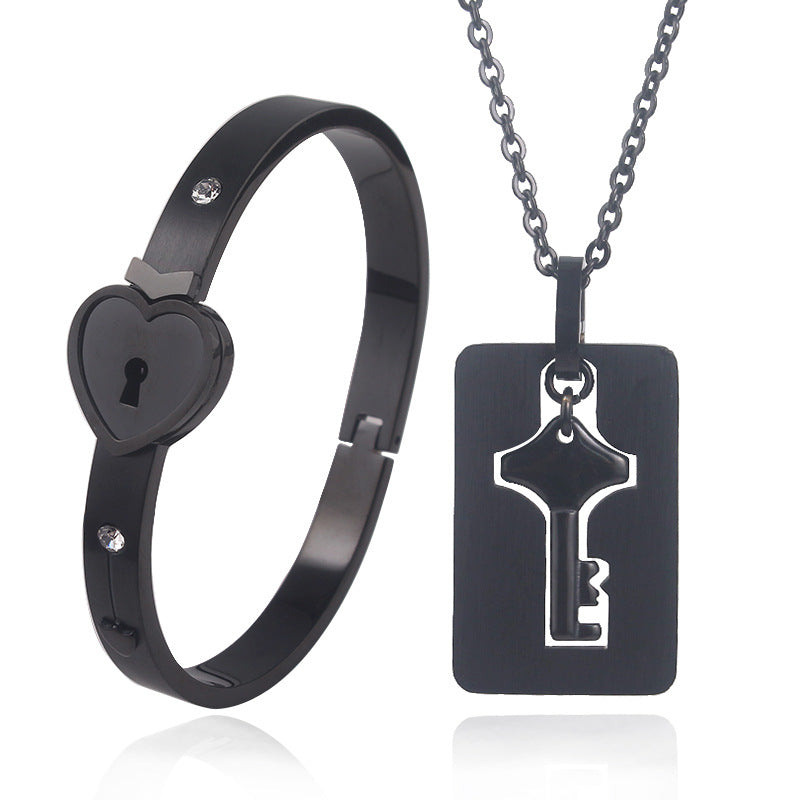 Titanium Couple Love Lock Bracelet & Necklace with Key Set | AccessoryZ